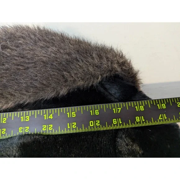 Vtg Glenorba Glenoit Faux Fur Coat Womens Black Brown Trim Winter Cozy Retro USA - Picture 15 of 16